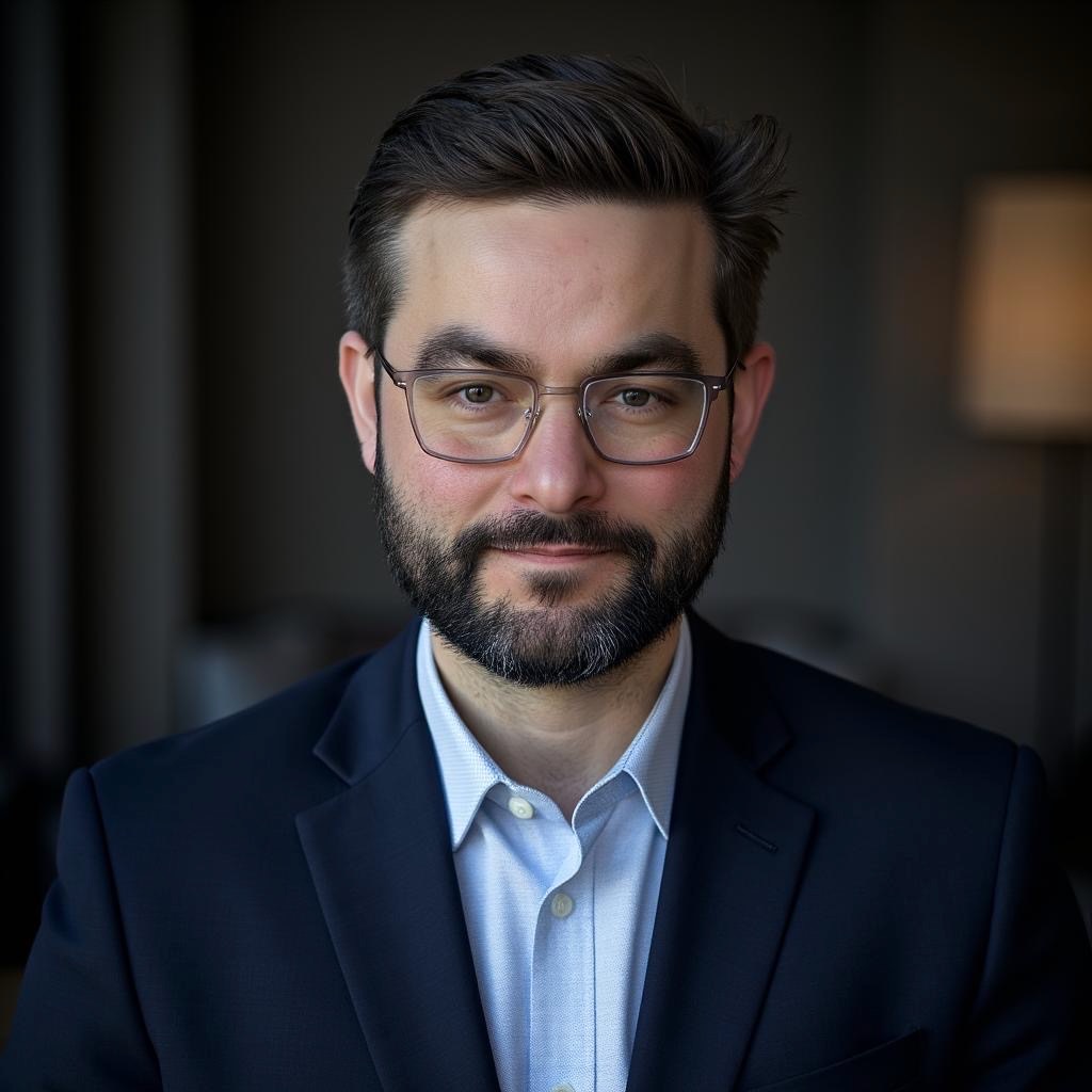 Chase Clarke, Founder and Principal Consultant of ACC3LERATE Benefits Consulting, wearing a navy blazer and glasses